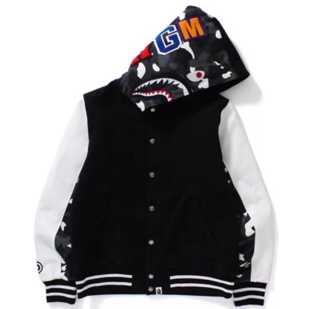 BAPE City Camo Shark Sweat Varsity Hoodie Black Small NWT 1C80-140-016 Glow